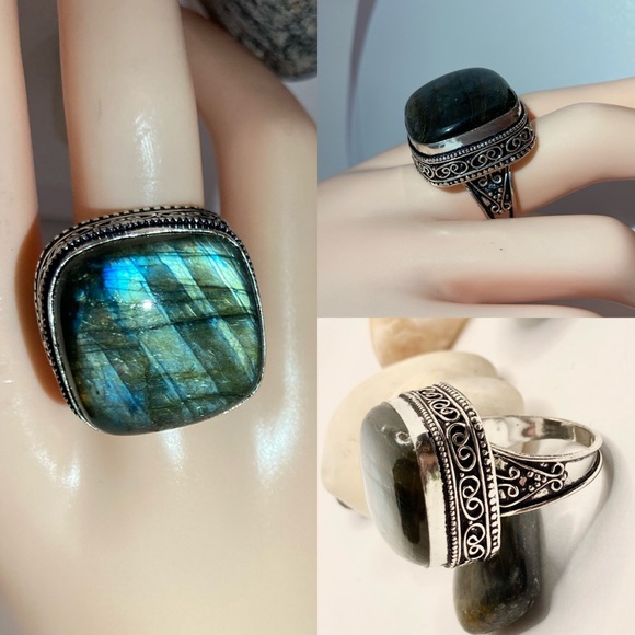 |~| Mystical Labradorite Gemstone Chunky Handmade Ring Sz 9.5 - Picture 2 of 5